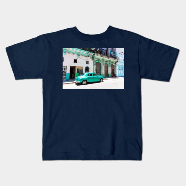 Green Car, Old Havana, Cuba Kids T-Shirt by tommysphotos